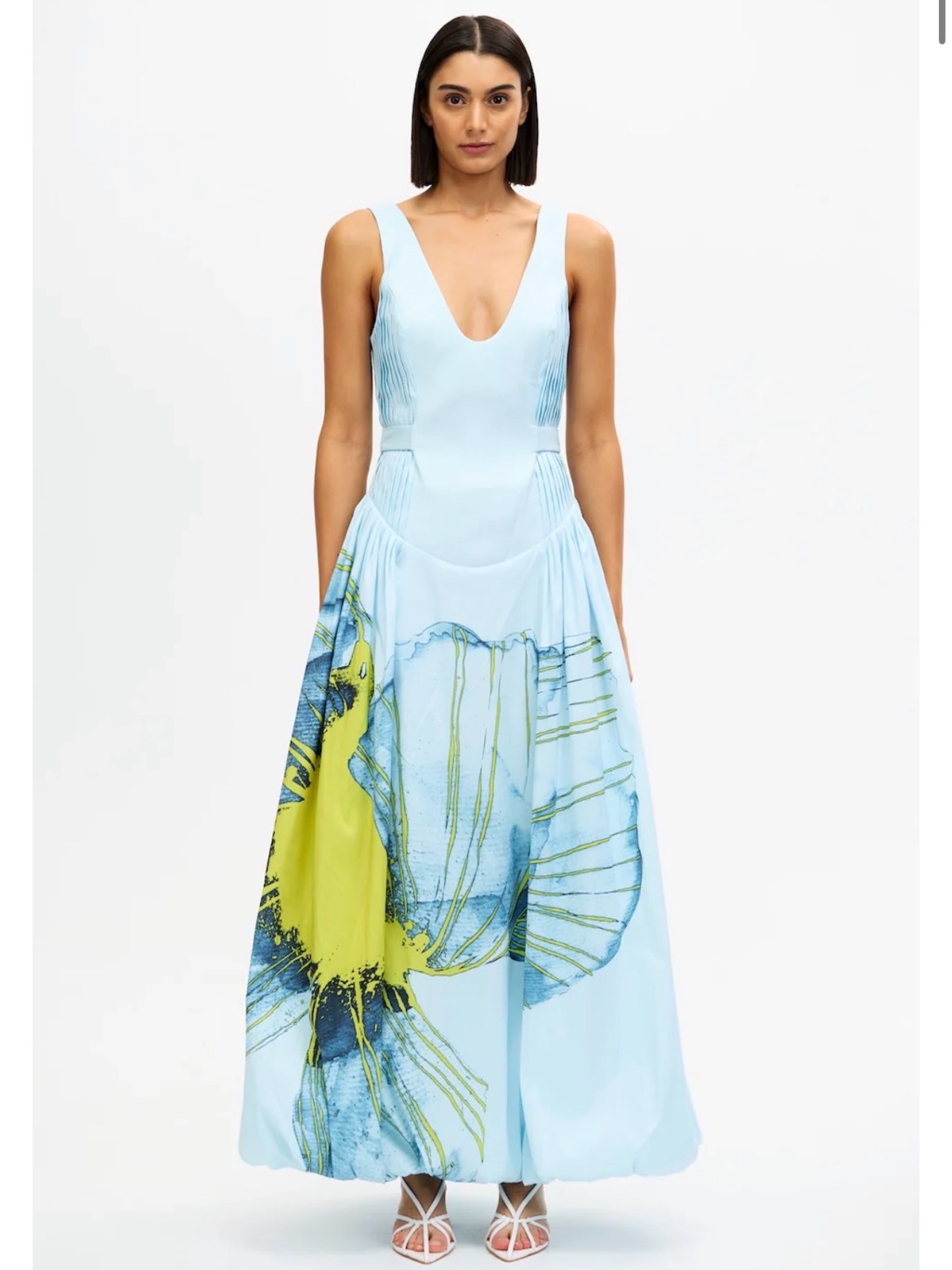 Acler Pale Blue Maxi Dress With Yellow-Blue Floral Print